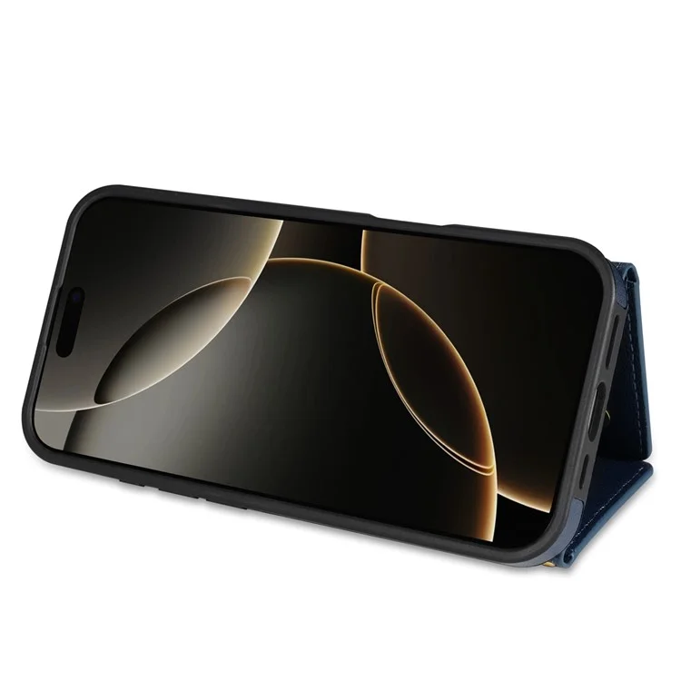 Custodia per iPhone 16 Pro Max BKS-003 con portacarte pieghevole a tre ante, supporto, cover posteriore in TPU+pelle e cinturino da spalla - Nero