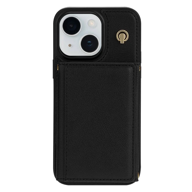 Étui pour iPhone 15 BKS-003 avec porte-cartes à trois volets, support et dos en TPU+cuir avec bandoulière - Noir
