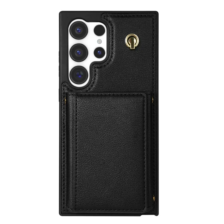 Funda para Samsung Galaxy S24 Ultra BKS-003 con soporte plegable, bolsillo para tarjetas y correa para el hombro - Negro
