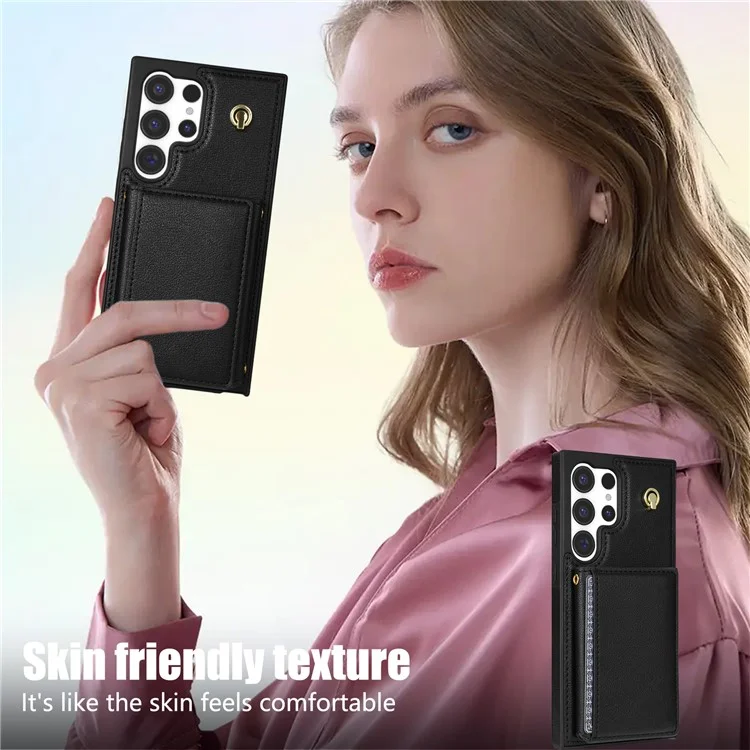 Funda para Samsung Galaxy S24 Ultra BKS-003 con soporte plegable, bolsillo para tarjetas y correa para el hombro - Negro