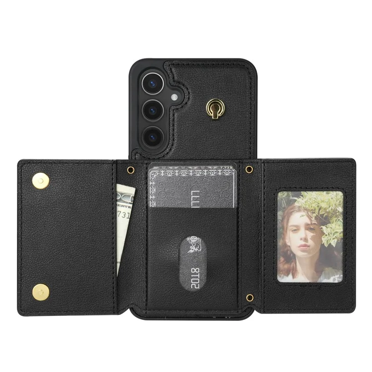 Funda para Samsung Galaxy S24 BKS-003 con soporte, tarjetero y correa para el hombro, de TPU y cuero - Negro