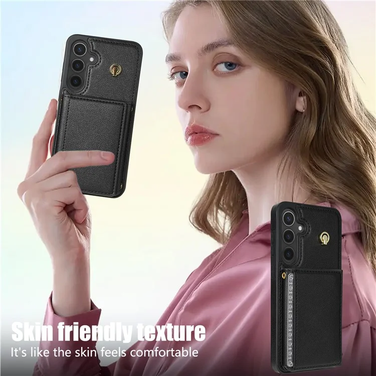 Funda para Samsung Galaxy S24 BKS-003 con soporte, tarjetero y correa para el hombro, de TPU y cuero - Negro