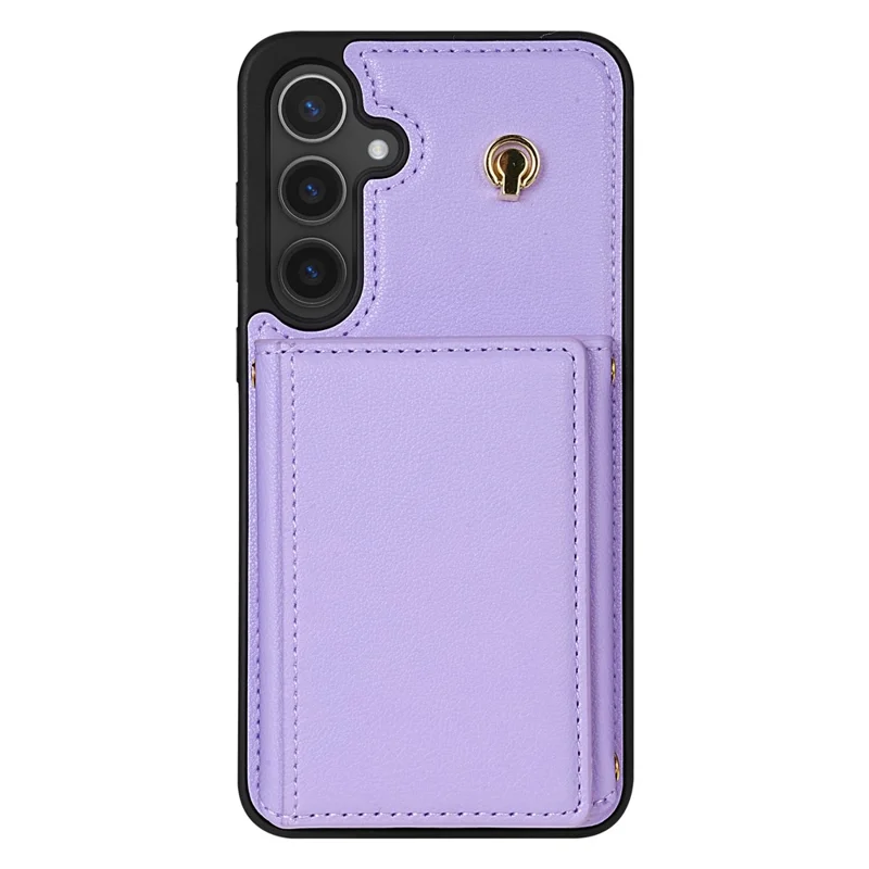 For Samsung Galaxy A15 4G / 5G Case Tri-Fold Card Holder Kickstand TPU+Leather Back Cover with Shoulder Strap - Purple