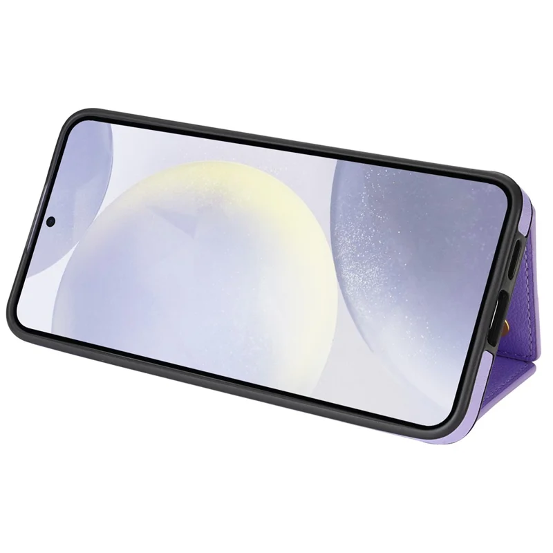 For Samsung Galaxy A15 4G / 5G Case Tri-Fold Card Holder Kickstand TPU+Leather Back Cover with Shoulder Strap - Purple