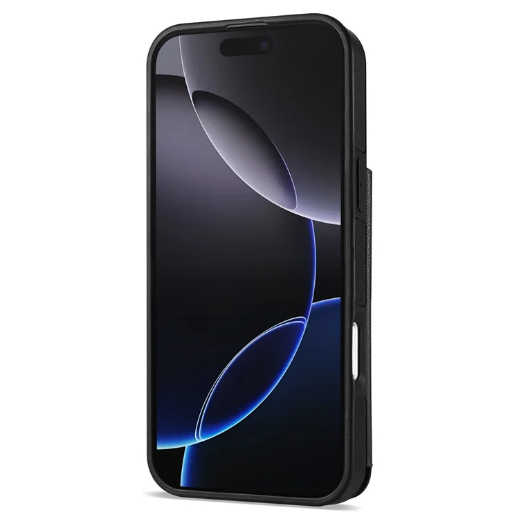Custodia per iPhone 16 Pro Max con cinturino da polso, slot per schede, pelle a rombi + cover in TPU - Nero