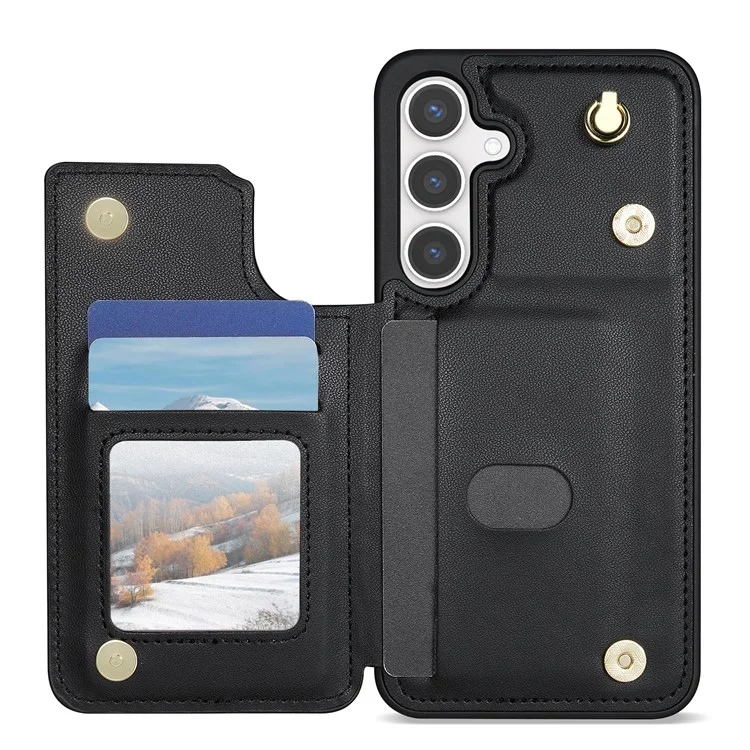 Custodia per Samsung Galaxy A55 5G con laccetto da polso, slot per schede, pelle romboidale + cover in TPU - Nero