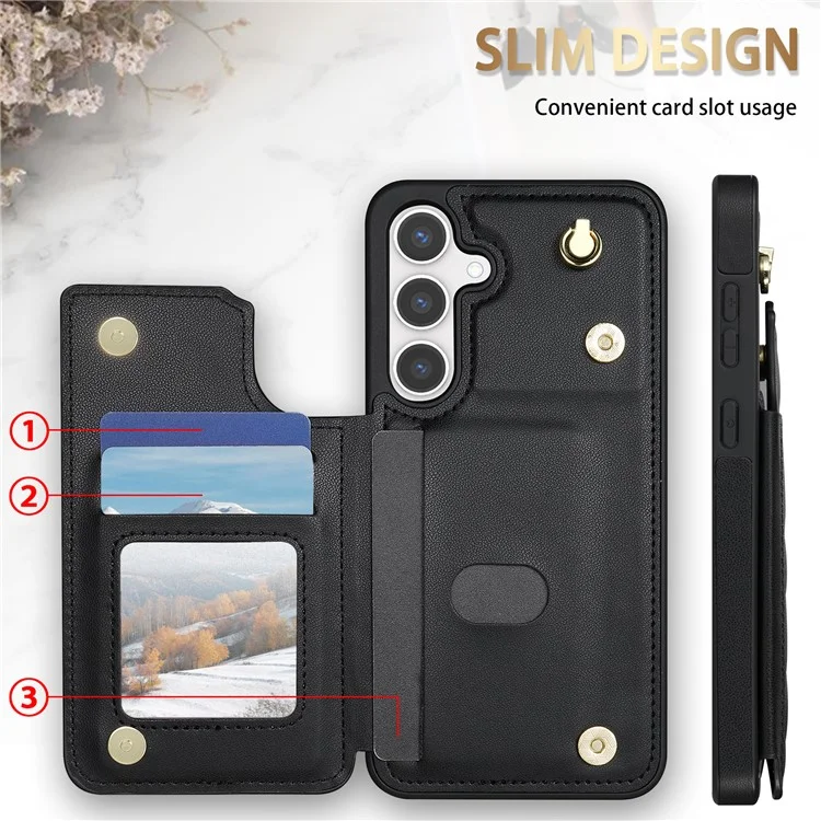 Custodia per Samsung Galaxy A15 4G / 5G con cinturino da polso, slot per schede, pelle a rombi + copertura del telefono in TPU - Nero