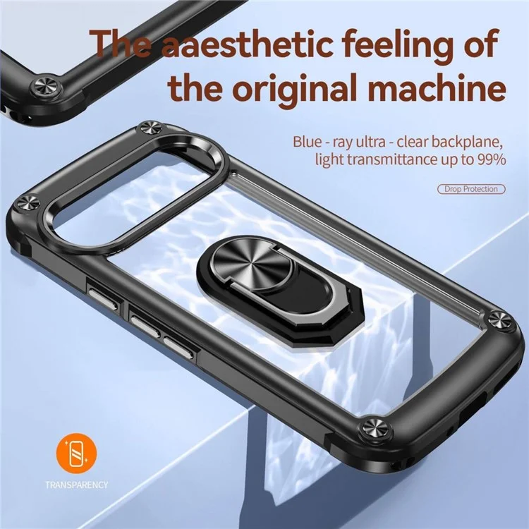 Для Google Pixel 9 Pro / Pixel 9 Чехол Alloy Lens Frame PC + TPU Kickstand Phone Back Cover - Черный