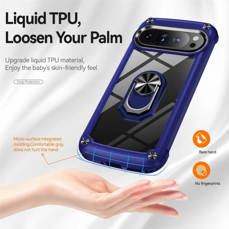 For Google Pixel 9 Pro XL Case Alloy Lens Frame PC + TPU Kickstand Phone Back Cover - Blue