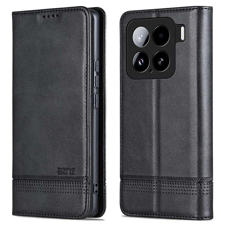 Custodia per Xiaomi 15 AZNS, texture in pelle di mucca PU, cover a portafoglio - Nero