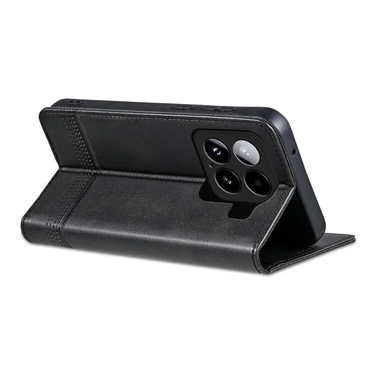 Custodia per Xiaomi 15 AZNS, texture in pelle di mucca PU, cover a portafoglio - Nero