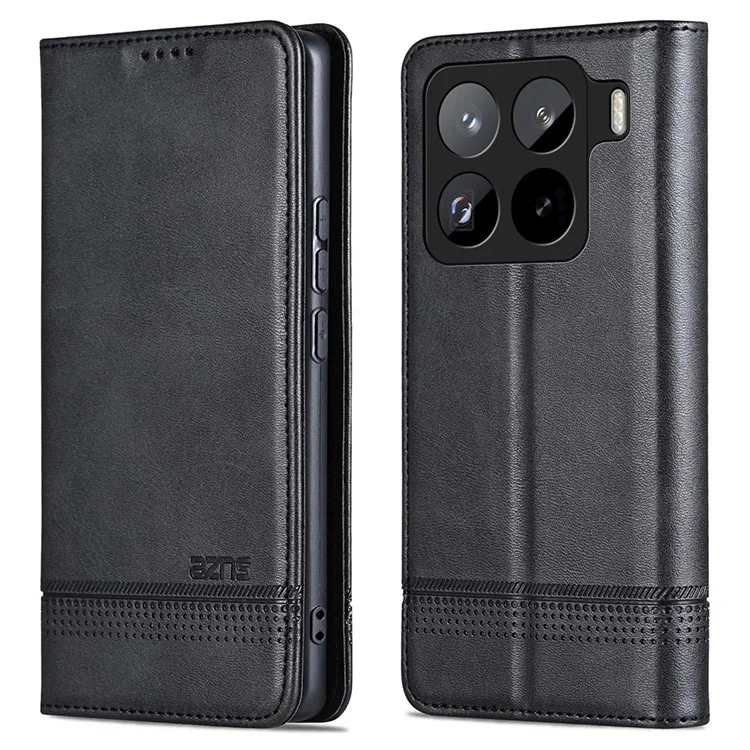 Funda para Xiaomi 15 Pro AZNS, textura de piel de vaca, cuero PU, tapa de teléfono tipo billetera - Negro
