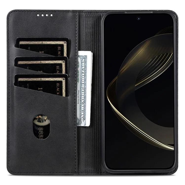 Funda para Xiaomi 15 Pro AZNS, textura de piel de vaca, cuero PU, tapa de teléfono tipo billetera - Negro