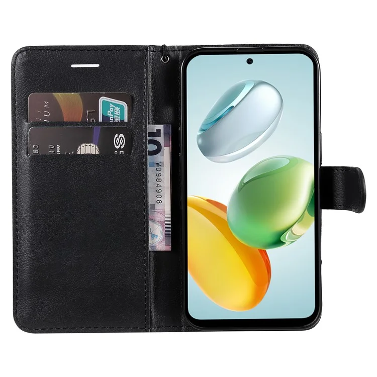 For Honor Play 60 Plus 5G / Play 9T / X7c 4G / 200 Smart 5G Case Solid Color Leather Mobile Cover Wallet Stand with Strap - Black