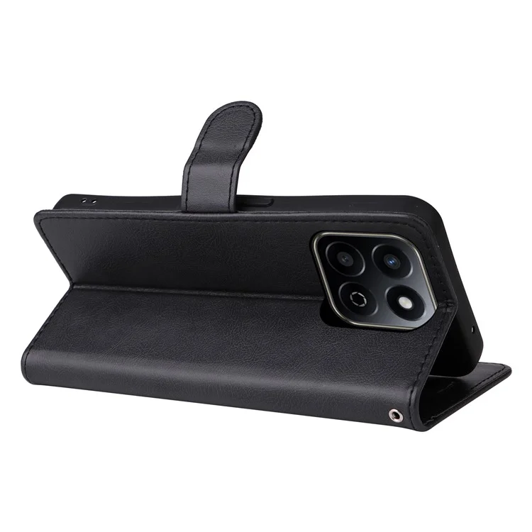 For Honor Play 60 Plus 5G / Play 9T / X7c 4G / 200 Smart 5G Case Solid Color Leather Mobile Cover Wallet Stand with Strap - Black