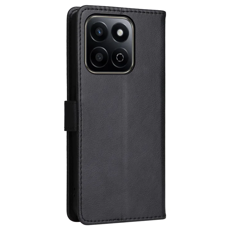 For Honor Play 60 Plus 5G / Play 9T / X7c 4G / 200 Smart 5G Case Solid Color Leather Mobile Cover Wallet Stand with Strap - Black
