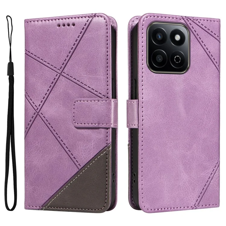 For Honor Play 60 Plus 5G / Play 9T / X7c 4G / 200 Smart 5G Leather Case Geometric Line Wallet Phone Cover - Light Purple