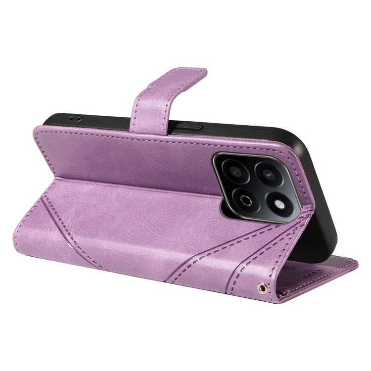 For Honor Play 60 Plus 5G / Play 9T / X7c 4G / 200 Smart 5G Leather Case Geometric Line Wallet Phone Cover - Light Purple