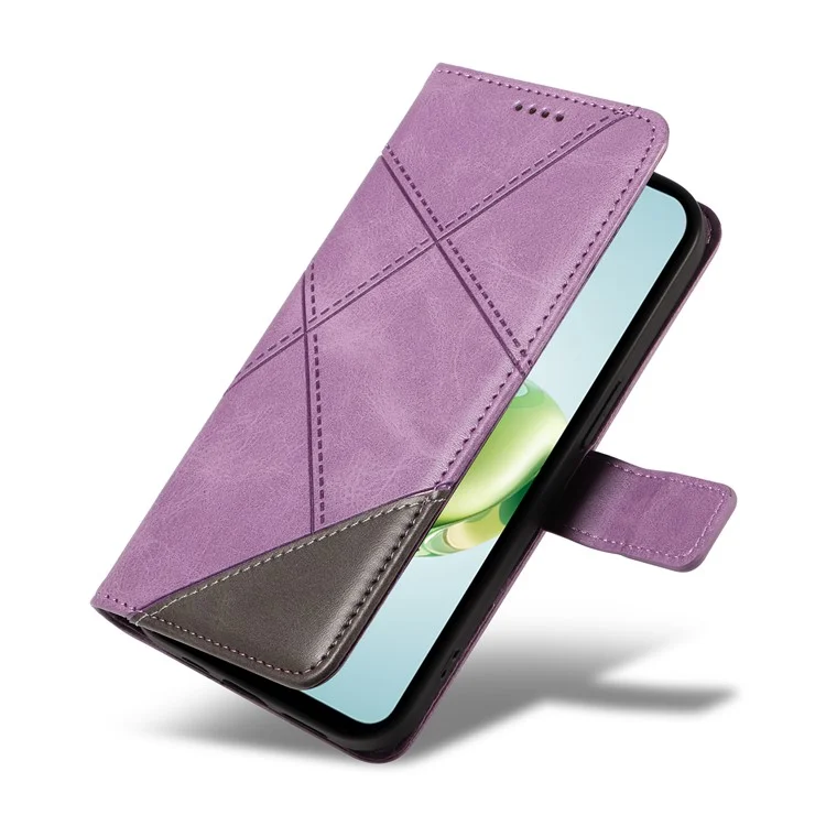For Honor Play 60 Plus 5G / Play 9T / X7c 4G / 200 Smart 5G Leather Case Geometric Line Wallet Phone Cover - Light Purple