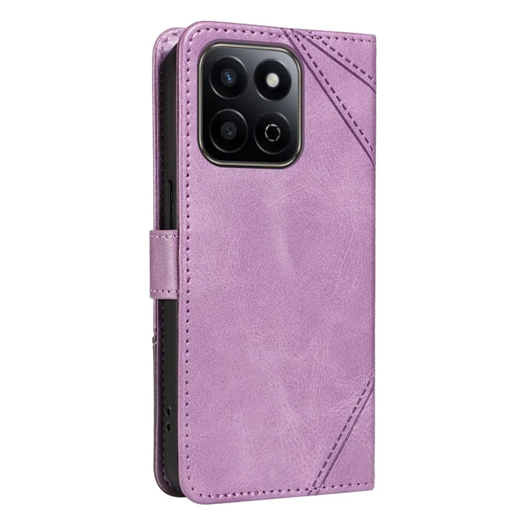 For Honor Play 60 Plus 5G / Play 9T / X7c 4G / 200 Smart 5G Leather Case Geometric Line Wallet Phone Cover - Light Purple