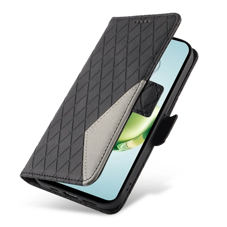 Funda de cartera con tapa de piel de poliuretano en forma de rombo para For Honor Play 60 Plus 5G / Play 9T / X7c 4G / 200 Smart 5G - Negro