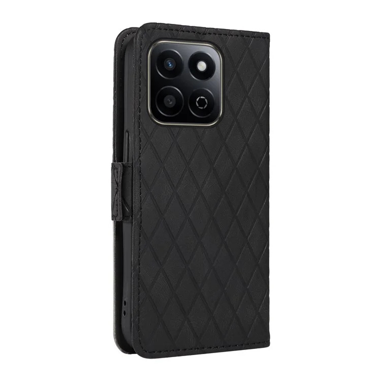 Funda de cartera con tapa de piel de poliuretano en forma de rombo para For Honor Play 60 Plus 5G / Play 9T / X7c 4G / 200 Smart 5G - Negro