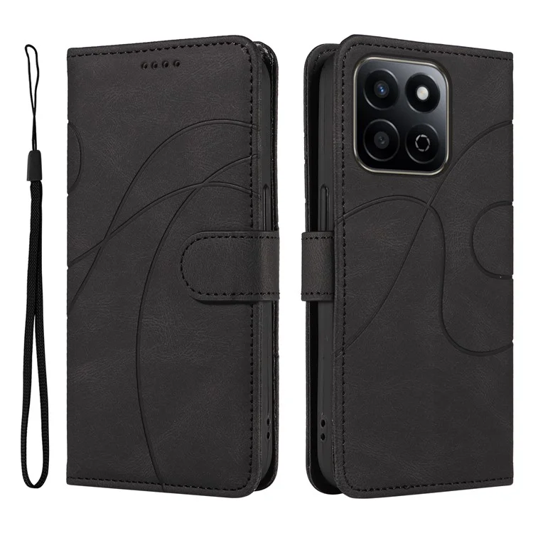 Capa de couro para celular com suporte, linha curva - Preto