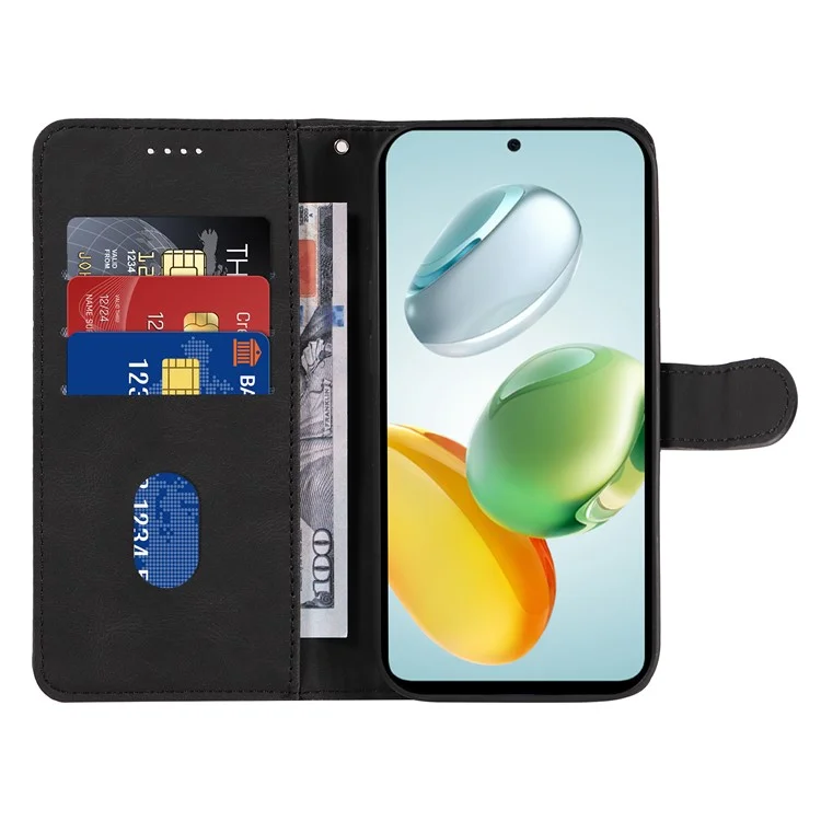 Capa de couro para celular com suporte, linha curva - Preto