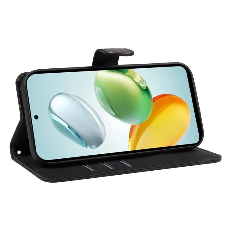 Capa de couro para celular com suporte, linha curva - Preto