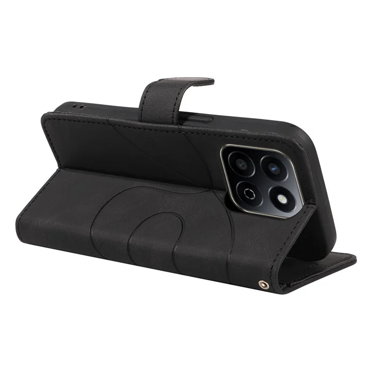 Capa de couro para celular com suporte, linha curva - Preto