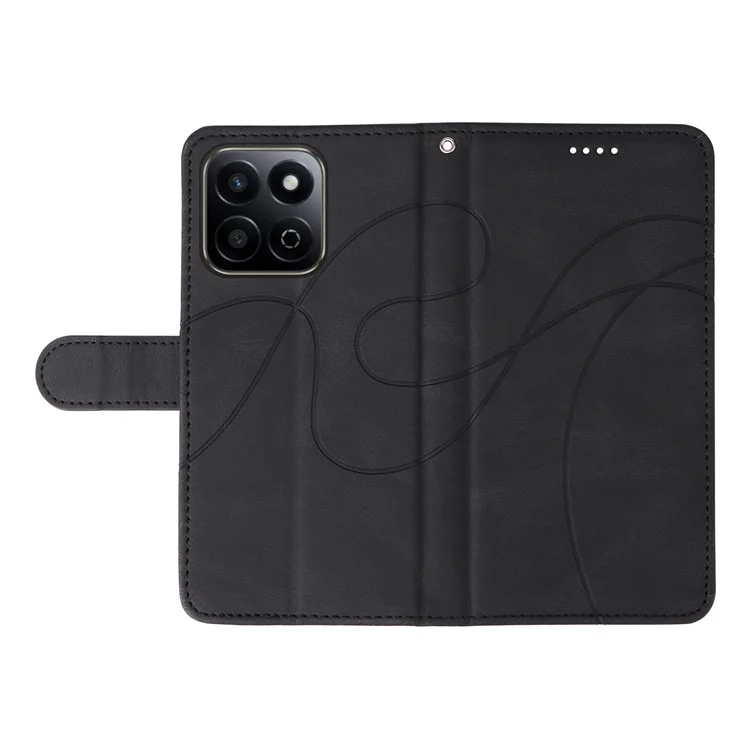Capa de couro para celular com suporte, linha curva - Preto