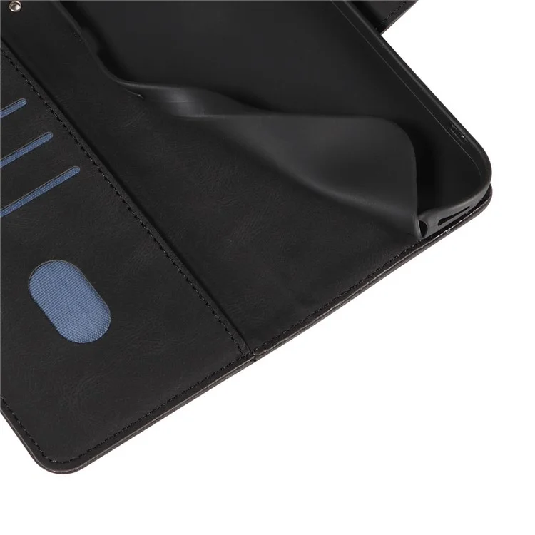 Capa de couro para celular com suporte, linha curva - Preto