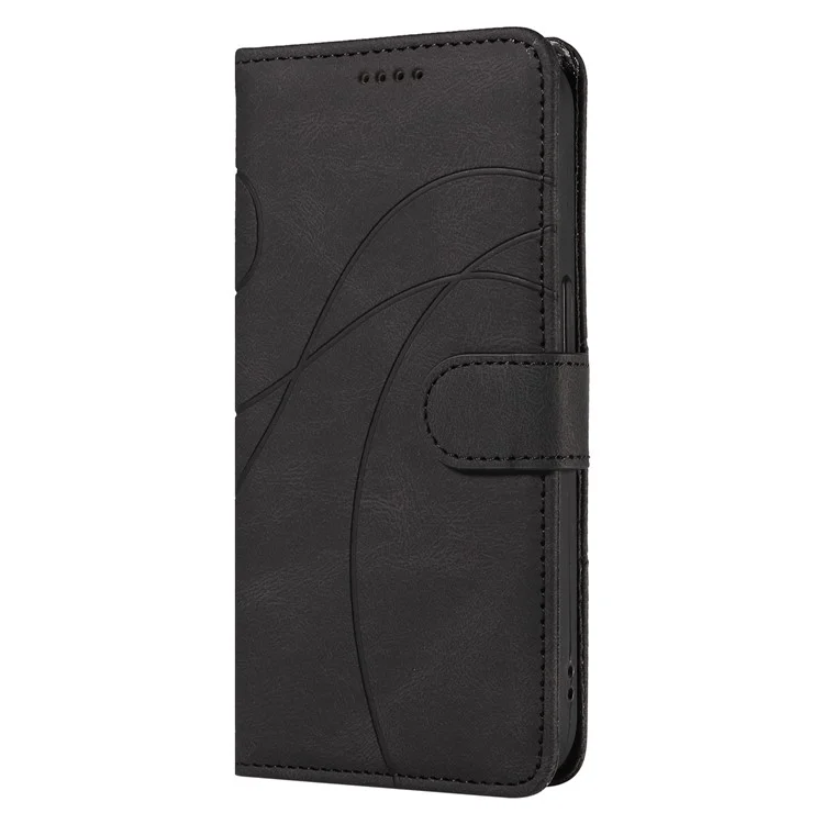 Capa de couro para celular com suporte, linha curva - Preto