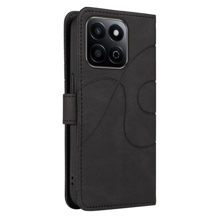 Capa de couro para celular com suporte, linha curva - Preto