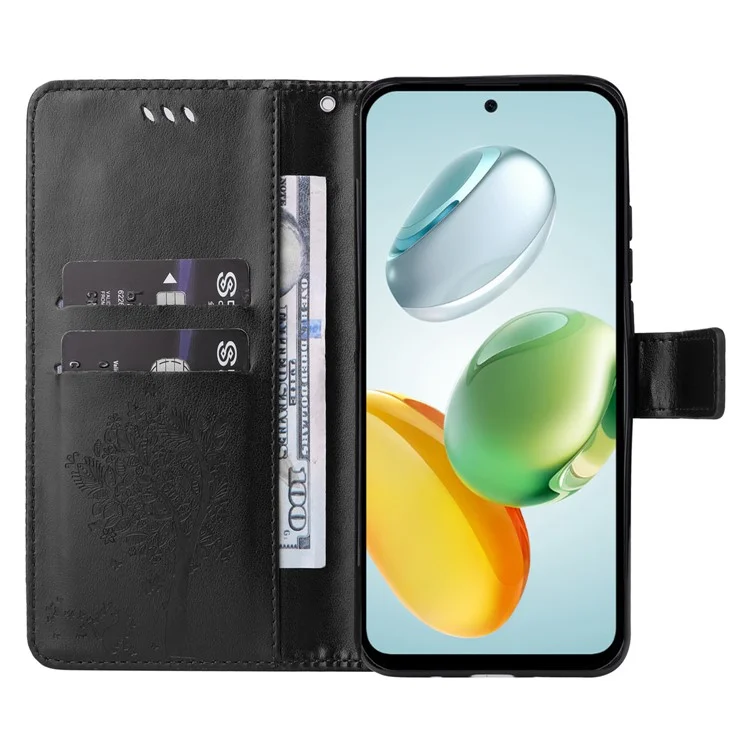Custodia in pelle con motivo a gatto per For Honor Play 60 Plus 5G / Play 9T / X7c 4G / 200 Smart 5G - Nero