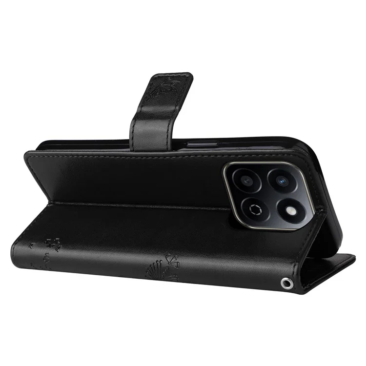 Custodia in pelle con motivo a gatto per For Honor Play 60 Plus 5G / Play 9T / X7c 4G / 200 Smart 5G - Nero