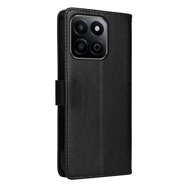 Custodia in pelle con motivo a gatto per For Honor Play 60 Plus 5G / Play 9T / X7c 4G / 200 Smart 5G - Nero