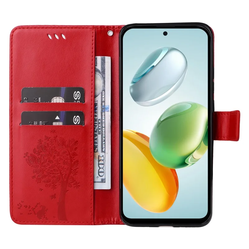 For Honor Play 60 Plus 5G / Play 9T / X7c 4G / 200 Smart 5G Phone Case with Stand Cat Tree Pattern Leather Wallet Mobile Cover  - Red