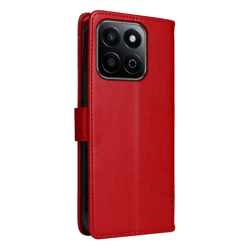 For Honor Play 60 Plus 5G / Play 9T / X7c 4G / 200 Smart 5G Phone Case with Stand Cat Tree Pattern Leather Wallet Mobile Cover  - Red