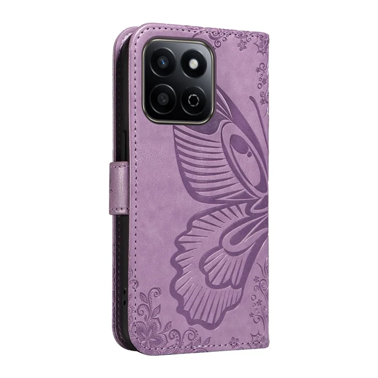 Чехол-книжка с узором в виде бабочки для смартфонов For Honor Play 60 Plus 5G / Play 9T / X7c 4G / 200 Smart 5G - светло-фиолетовый