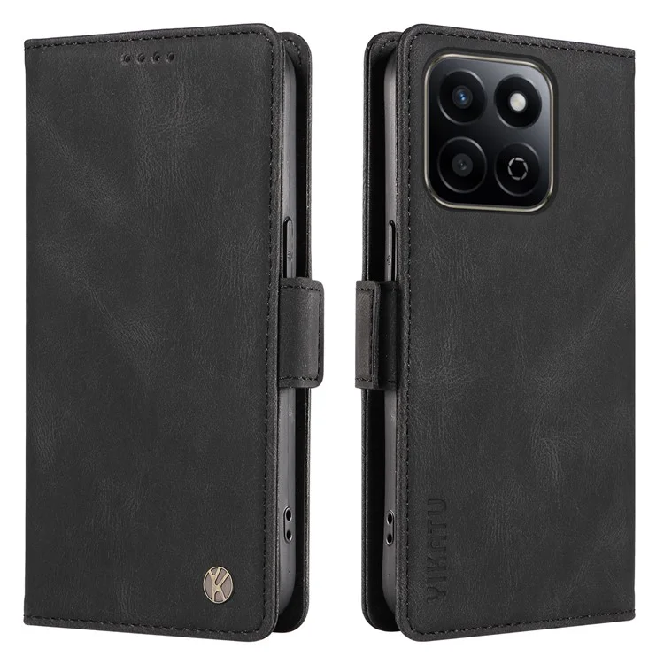 YIKATU YK-005 For Honor Play 60 Plus 5G / Play 9T / X7c 4G / 200 Smart 5G Case PU Leather Wallet Phone Cover Skin Touch Feeling - Black