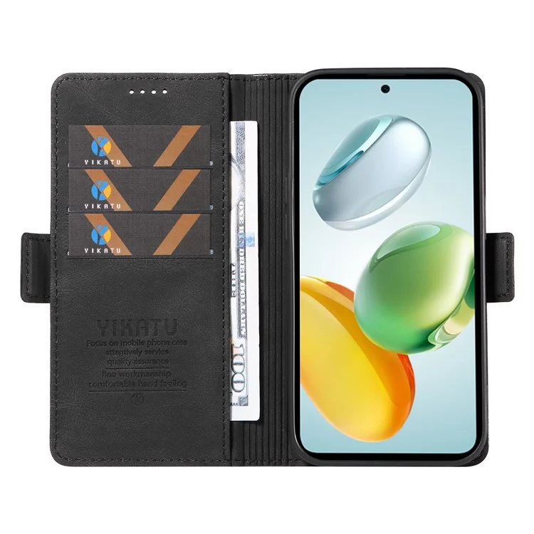 YIKATU YK-005 For Honor Play 60 Plus 5G / Play 9T / X7c 4G / 200 Smart 5G Case PU Leather Wallet Phone Cover Skin Touch Feeling - Black