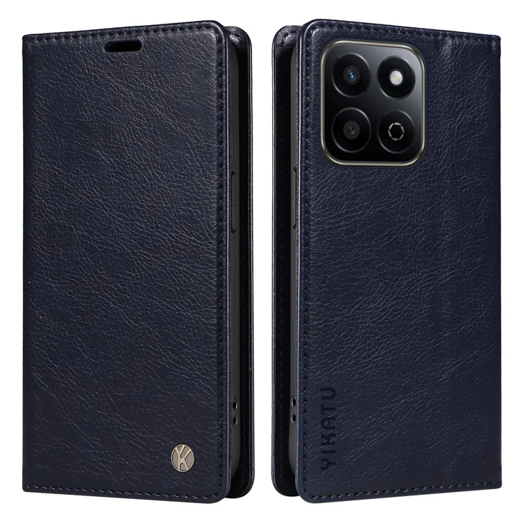 YIKATU YK-006 For Honor Play 60 Plus 5G / Play 9T / X7c 4G / 200 Smart 5G Case Magnetic Closure Leather Phone Cover Litchi Texture - Navy Blue