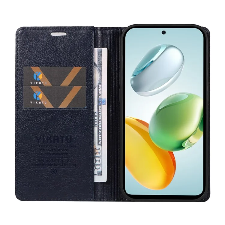 YIKATU YK-006 For Honor Play 60 Plus 5G / Play 9T / X7c 4G / 200 Smart 5G Case Magnetic Closure Leather Phone Cover Litchi Texture - Navy Blue