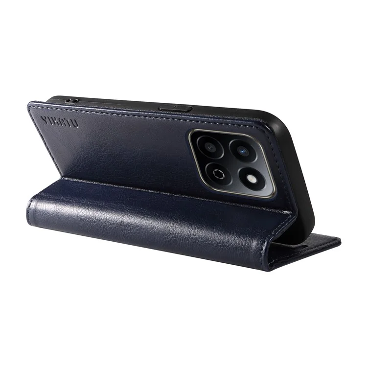 YIKATU YK-006 For Honor Play 60 Plus 5G / Play 9T / X7c 4G / 200 Smart 5G Case Magnetic Closure Leather Phone Cover Litchi Texture - Navy Blue