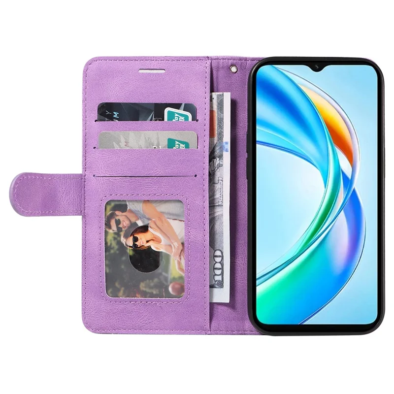 Futerał skórzany z portfelem i podstawką dla Honor X5b / X5b Plus, pokrywa telefoniczna w kolorze light purple