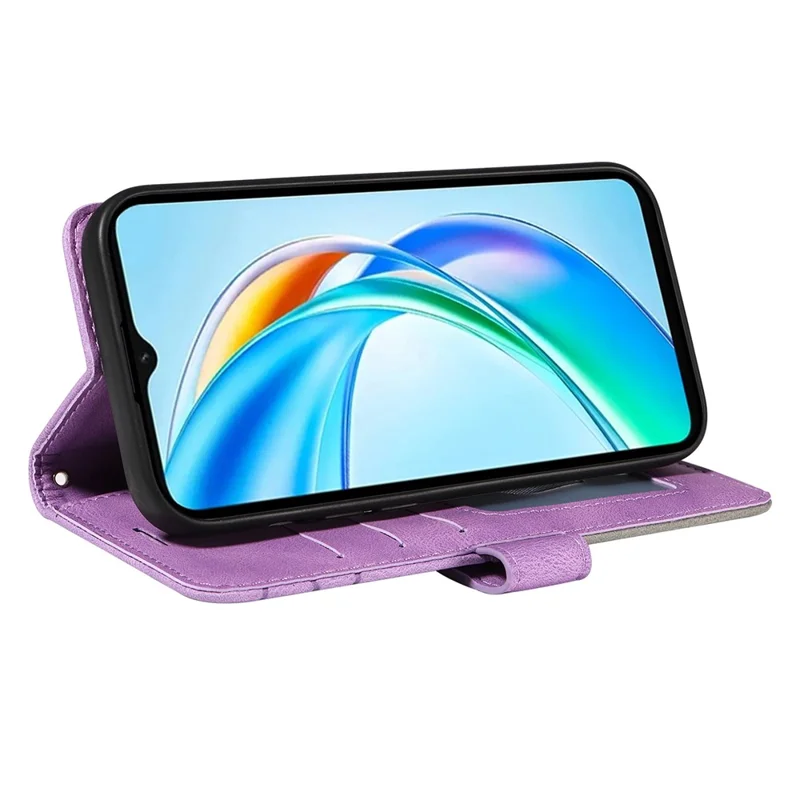 Futerał skórzany z portfelem i podstawką dla Honor X5b / X5b Plus, pokrywa telefoniczna w kolorze light purple