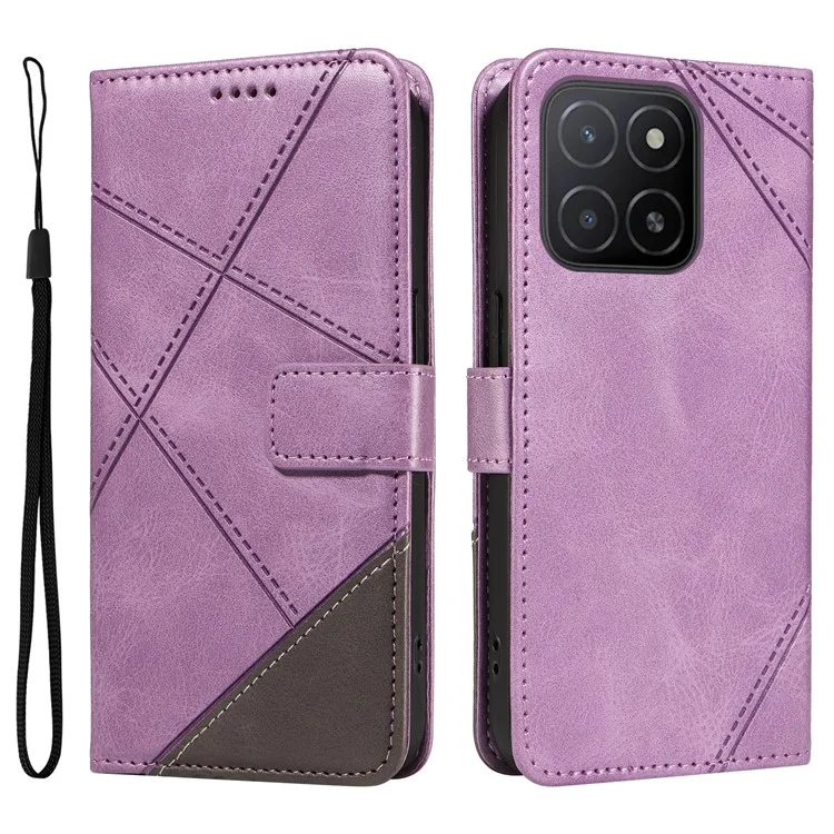 Für Honor X5b / X5b Plus Lederhülle mit geometrischer Linie Brieftasche Handyhülle - Hellviolett