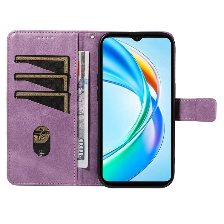 Für Honor X5b / X5b Plus Lederhülle mit geometrischer Linie Brieftasche Handyhülle - Hellviolett