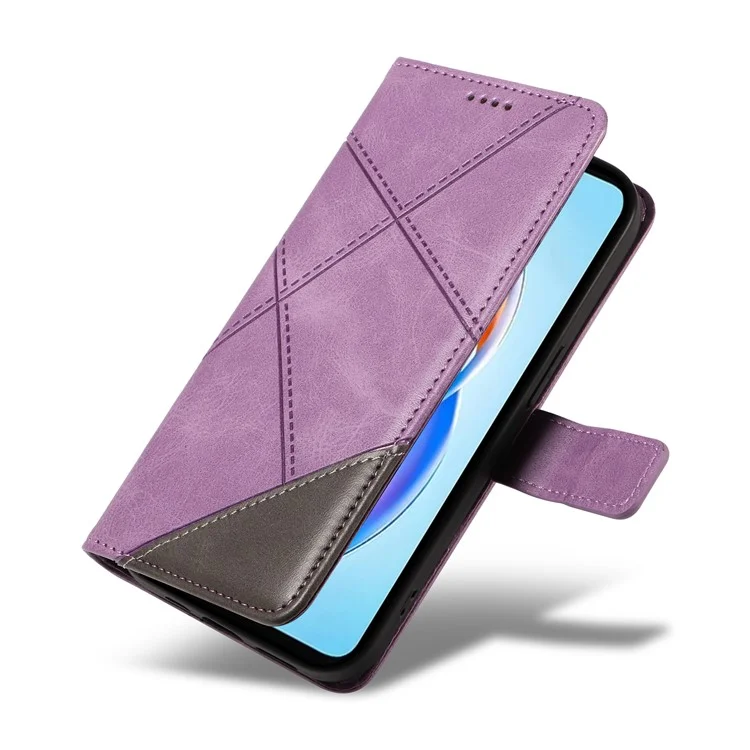 Für Honor X5b / X5b Plus Lederhülle mit geometrischer Linie Brieftasche Handyhülle - Hellviolett